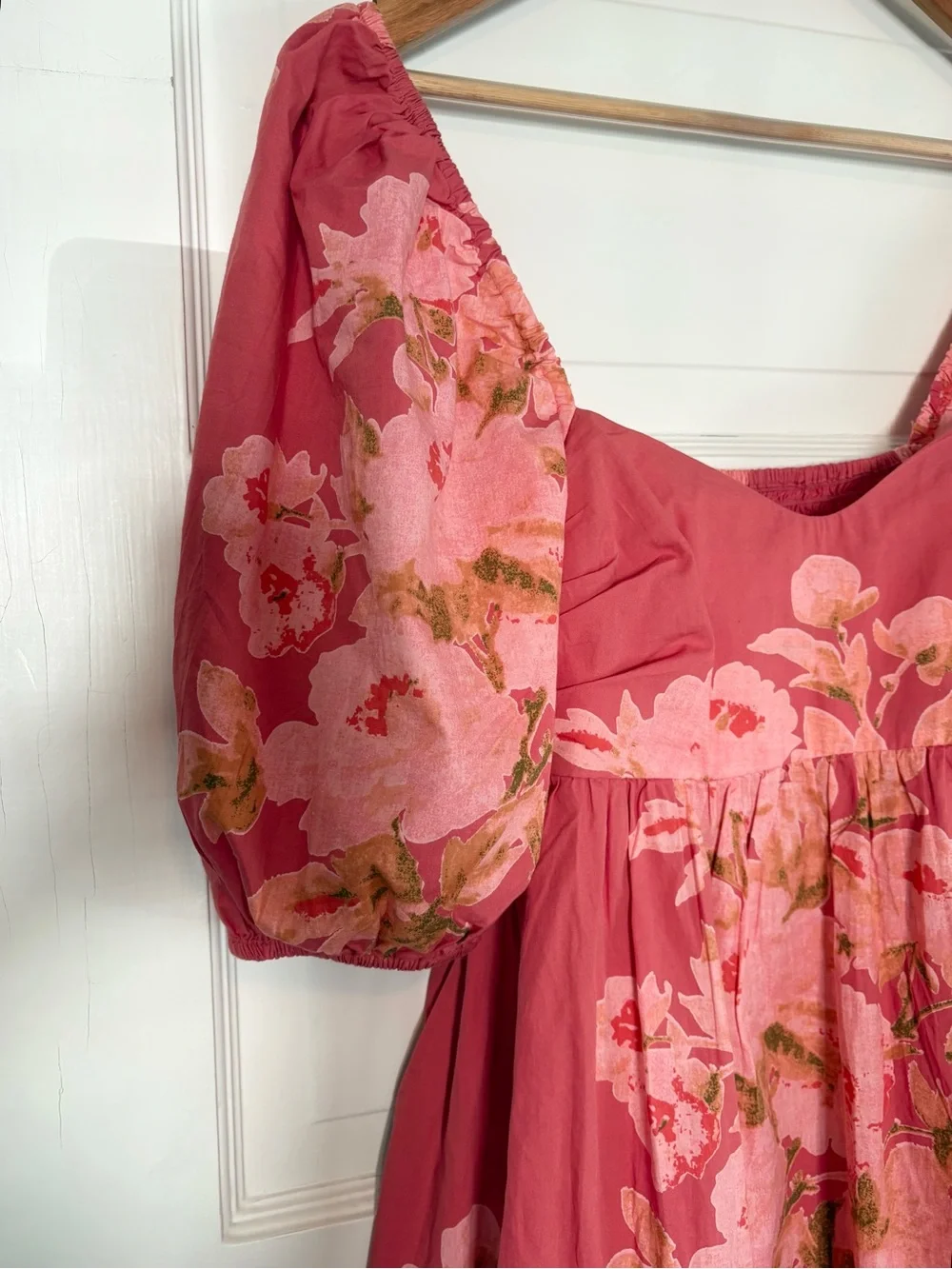 Free People Babydoll Dress Small/Petite. 100% Cotton Coral Floral Smocking